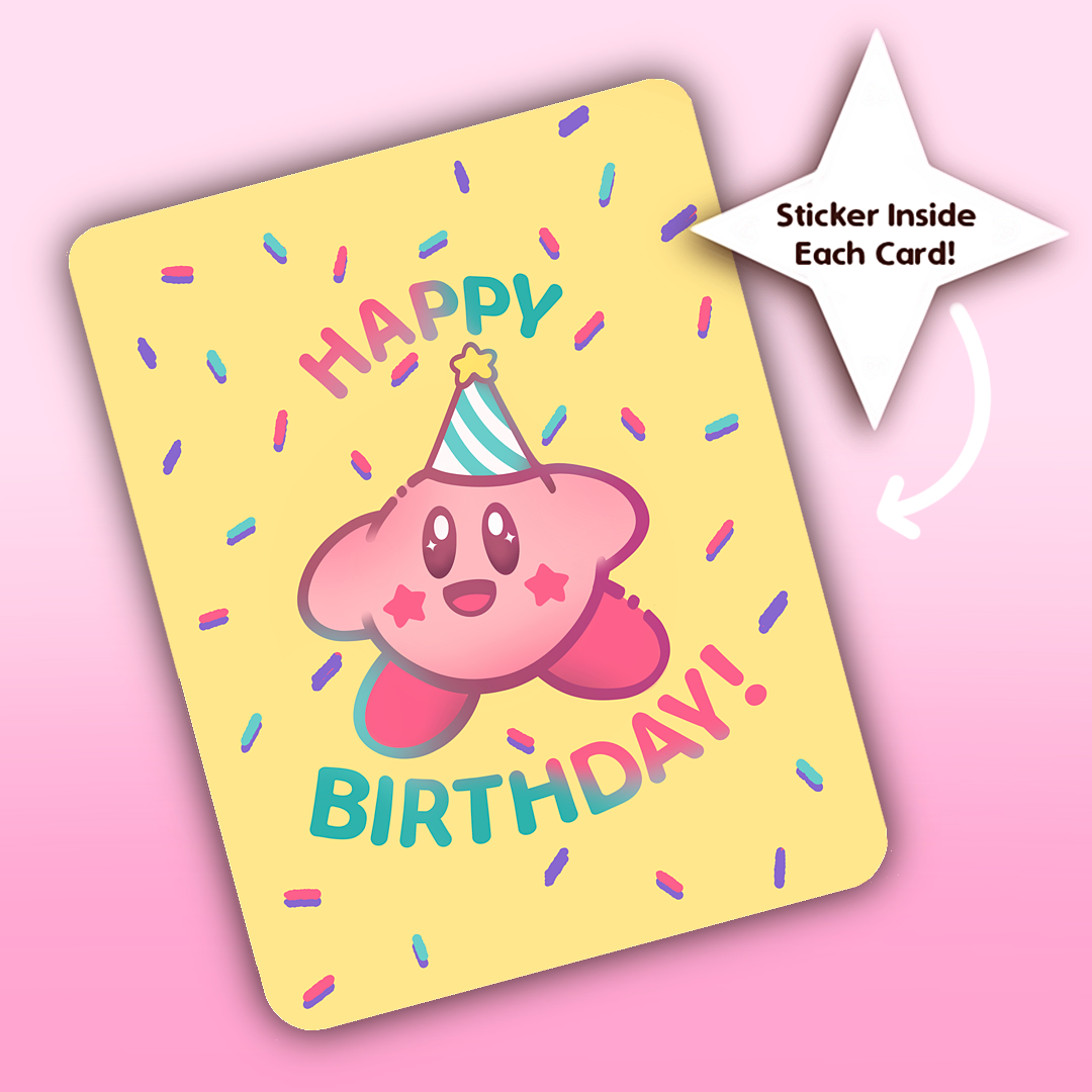 Kirby Birthday- Greeting Card - Seasons Greeting - Cute Greeting Card