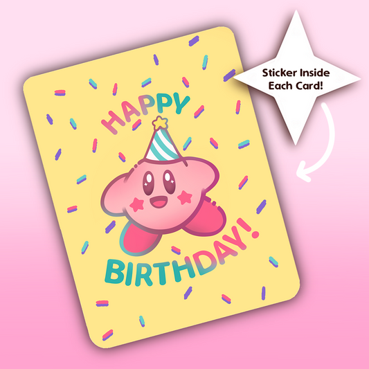 Kirby Birthday- Greeting Card - Seasons Greeting - Cute Greeting Card